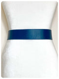 VINTAGE 80’s WIDE DEEP BLUE LEATHER CINCH WAIST WASPIE BELT BIG BUCKLE NEW WAVE 22-26