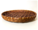 VINTAGE 1970’s BAMBOO TRAY EXTRA LARGE WOVEN RATTAN CANE WICKER BASKET DISPLAY DISH TRAY HAND MADE RETRO