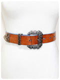 VINTAGE 80’s WIDE DEEP TAN LEATHER WESTERN CINCH WAIST HIP BELT BIG REMOVABLE BUCKLE 26-31