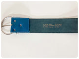 VINTAGE 80’s WIDE DEEP BLUE LEATHER CINCH WAIST WASPIE BELT BIG BUCKLE NEW WAVE 22-26