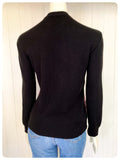 VINTAGE 1970s BLACK RED PLAID TARTAN FINE KNIT TOP JUMPER SWEATER UK8-12