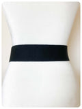 VINTAGE 80’s WIDE BLACK ELASTIC SUEDE LEATHER CINCH WASPIE WAIST BELT BIG GOLD BRASS BUCKLE RICHARDS UK 30-33