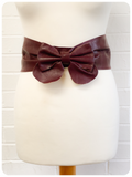 Vintage 1980’s Super Wide Burgundy Leather Bow Waist Cinch Belt 29 inches UK12