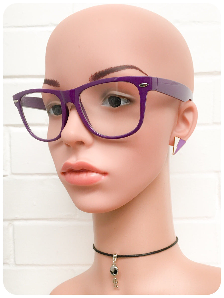 Retro 80s Purple Wayfarer Horn Rim Clear Lens Geek Glasses Frames