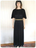 VINTAGE 1970’s BLACK & GOLD MAXI GODDESS DRESS UK 12