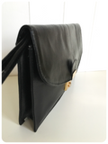VINTAGE 70s 80s BLACK LEATHER UNISEX TRAVEL DOCUMENT CARRY CLUTCH HOLIDAY BAG