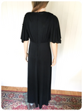 VINTAGE 1970’s BLACK & GOLD MAXI GODDESS DRESS UK 12