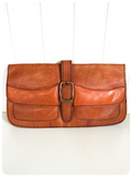VINTAGE 1970’s DEEP TAN LEATHER LARGE CLUTCH BAG