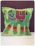 Indian Hand Made Patchwork Embroidered Elephant Cushion Cover