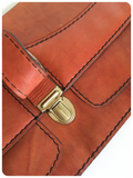 VINTAGE 1970’s DEEP TAN LEATHER LARGE CLUTCH BAG