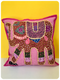 Indian Hand Made Patchwork Embroidered Elephant Cushion Cover