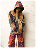 Vintage 90s Patchwork Indian Block Printed Hippie Coat Jacket