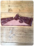 Vintage 1980’s Super Wide Burgundy Leather Bow Waist Cinch Belt 29 inches UK12