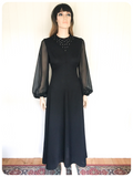 ORIGINAL VINTAGE 1970’s 70’s BLACK DIAMANTÉ MAXI GODDESS DRESS UK 12
