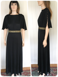 VINTAGE 1970’s BLACK & GOLD MAXI GODDESS DRESS UK 12