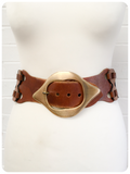 Vintage 1970's Deep Tan Woven Wide Leather & Suede Cinch Belt 12-14