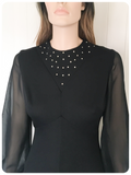 ORIGINAL VINTAGE 1970’s 70’s BLACK DIAMANTÉ MAXI GODDESS DRESS UK 12