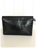 VINTAGE 70s 80s BLACK LEATHER UNISEX TRAVEL DOCUMENT CARRY CLUTCH HOLIDAY BAG