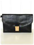 VINTAGE 70s 80s BLACK LEATHER UNISEX TRAVEL DOCUMENT CARRY CLUTCH HOLIDAY BAG