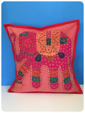 Indian Hand Made Patchwork Embroidered Elephant Cushion Cover