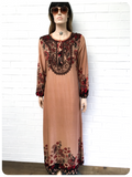 VINTAGE INDIAN PAISLEY GAUZE COTTON KAFTAN MAXI BIB DRESS 10-12