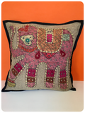 Indian Hand Made Patchwork Embroidered Elephant Cushion Cover