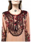 VINTAGE INDIAN PAISLEY GAUZE COTTON KAFTAN MAXI BIB DRESS 10-12