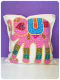 Indian Hand Made Patchwork Embroidered Elephant Cushion Cover