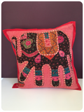 Indian Hand Made Patchwork Embroidered Elephant Cushion Cover