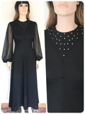 ORIGINAL VINTAGE 1970’s 70’s BLACK DIAMANTÉ MAXI GODDESS DRESS UK 12