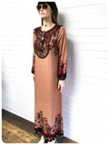 VINTAGE INDIAN PAISLEY GAUZE COTTON KAFTAN MAXI BIB DRESS 10-12