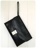 VINTAGE 70s 80s BLACK LEATHER UNISEX TRAVEL DOCUMENT CARRY CLUTCH HOLIDAY BAG