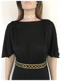 VINTAGE 1970’s BLACK & GOLD MAXI GODDESS DRESS UK 12