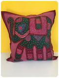 Indian Hand Made Patchwork Embroidered Elephant Cushion Cover