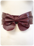 Vintage 1980’s Super Wide Burgundy Leather Bow Waist Cinch Belt 29 inches UK12