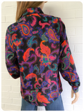 Vintage 80’s Semi Sheer Bright Paisley Pattern Boho Blouse Top Shirt UK 8 - 12