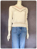 VINTAGE 1970’s CREAM KNIT JUMPER CHEVRON RIBBON LUREX DETAIL UK8-10