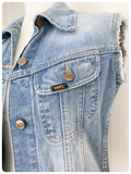 VINTAGE 90’s LEE RIDERS DISTRESSED BLUE DENIM GILET VEST TRUCKER WAISTCOAT JACKET UK6-8