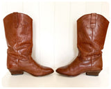 VINTAGE DEEP TAN BROWN LEATHER WESTERN COWBOY BOOTS BOHO LINE DANCING UK 4