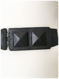VINTAGE 80’s WIDE BLACK ELASTIC CINCH WASPIE WAIST BELT PYRAMID STUD BUCKLE