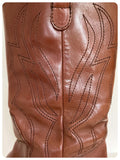 VINTAGE DEEP TAN BROWN LEATHER WESTERN COWBOY BOOTS BOHO LINE DANCING UK 4