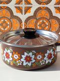 1970's Brown Floral Enamel Small/Medium Saucepan - Penny Bizarre - 5