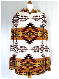 RETRO 90s FREE NATURE AZTEC POLAR FLEECE FESTIVAL OVERSIZED HOODIE TOP XL