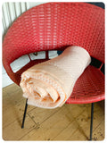 VINTAGE 1960’s 70’s SOFT PEACH CELLULAR WOOL BLANKET THROW SATIN EDGE LARGE RETRO CAMPER CARAVAN