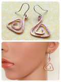 HANDMADE HAMMERED BEATEN COPPER BIG SPIRAL TRIANGLE EARRINGS MINIMAL TRIBAL VIKING