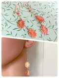 HAND CRAFTED ROSE GOLD COPPER MONSTERA CHEESE PLANT LEAF DANGLE DROP BOHO DECO EARRINGS