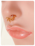 GOLD TRIBAL INDIAN LOTUS FLOWER HEARTS NON PIERCED CLIP ON FAKE SEPTUM RING
