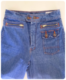VINTAGE 70’s BLUE DENIM HIGH WAIST RISE WIDE FLARES JEANS UK6-8