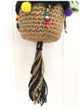 HAND MADE NATURAL JUTE & POM POM 1970’s INSPIRED MACRAME WOVEN PLANT HANGER HANGING POT