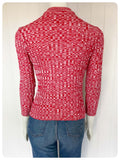 VINTAGE 1970s RED WHITE FLECK SKINNY RIB FINE KNIT JUMPER TOP UK8-12